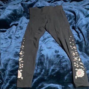 Floral Embroidered Black Leggings